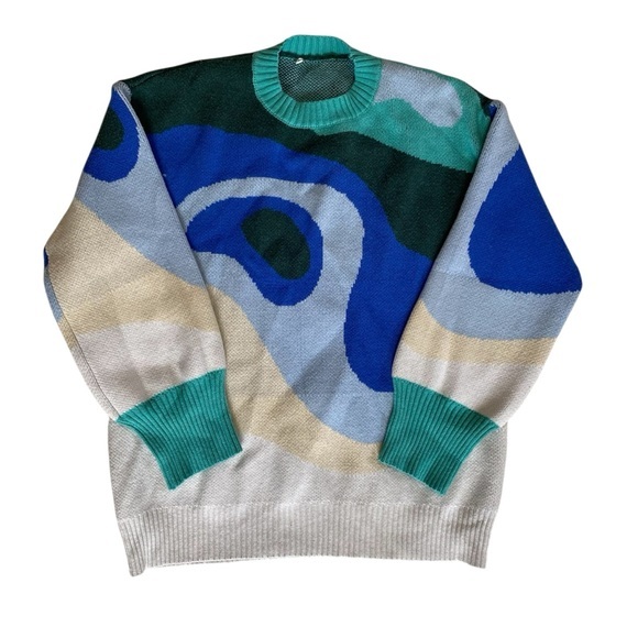 Sweaters - Topographical Map Pattern Knit Sweater Womens Size M Eclectic Grandpa Scandi